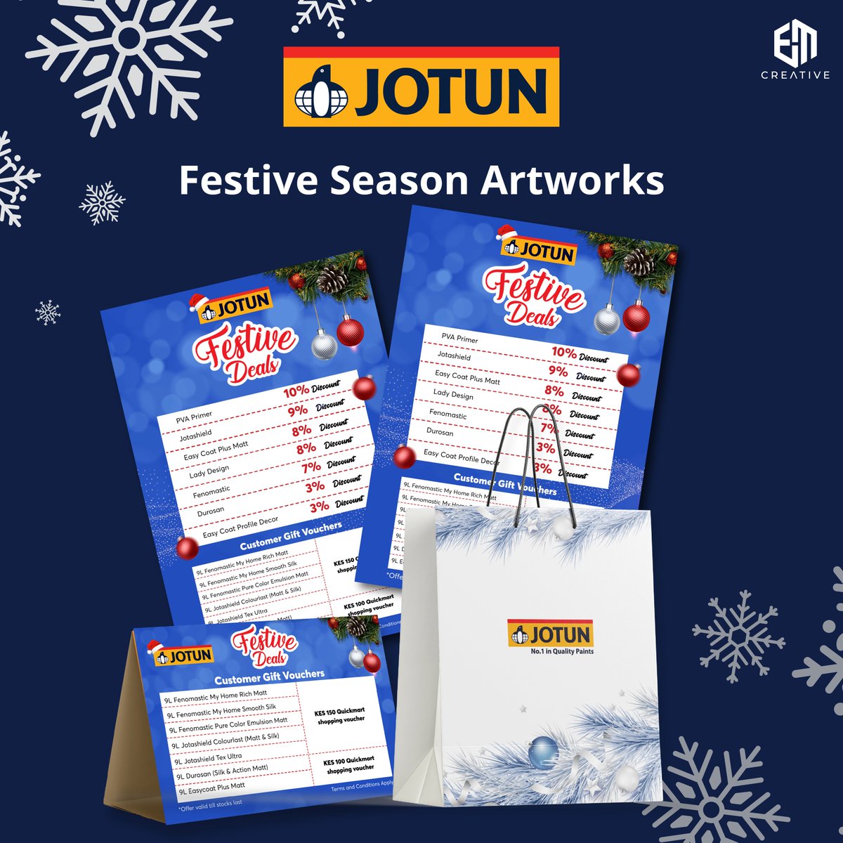 EMCreativeKE's tweet photo. Let your brand shine this festive season! 🎄✨ From bespoke holiday artworks to eye-catching branding, we bring your ideas to life. Celebrate in style with creative designs that connect. 🎁🌟 #FestiveSeason #Branding #CreativeDesigns https://t.co/zolydm909r
