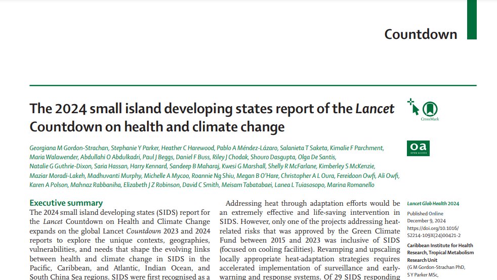 ⚡ OUT NOW ⚡

1️⃣st comprehensive study on health and climate change in small island developing states shows lack of climate action is endangering lives and livelihoods - despite island states spearheading international attention on climate and health

thelancet.com/journals/langl…