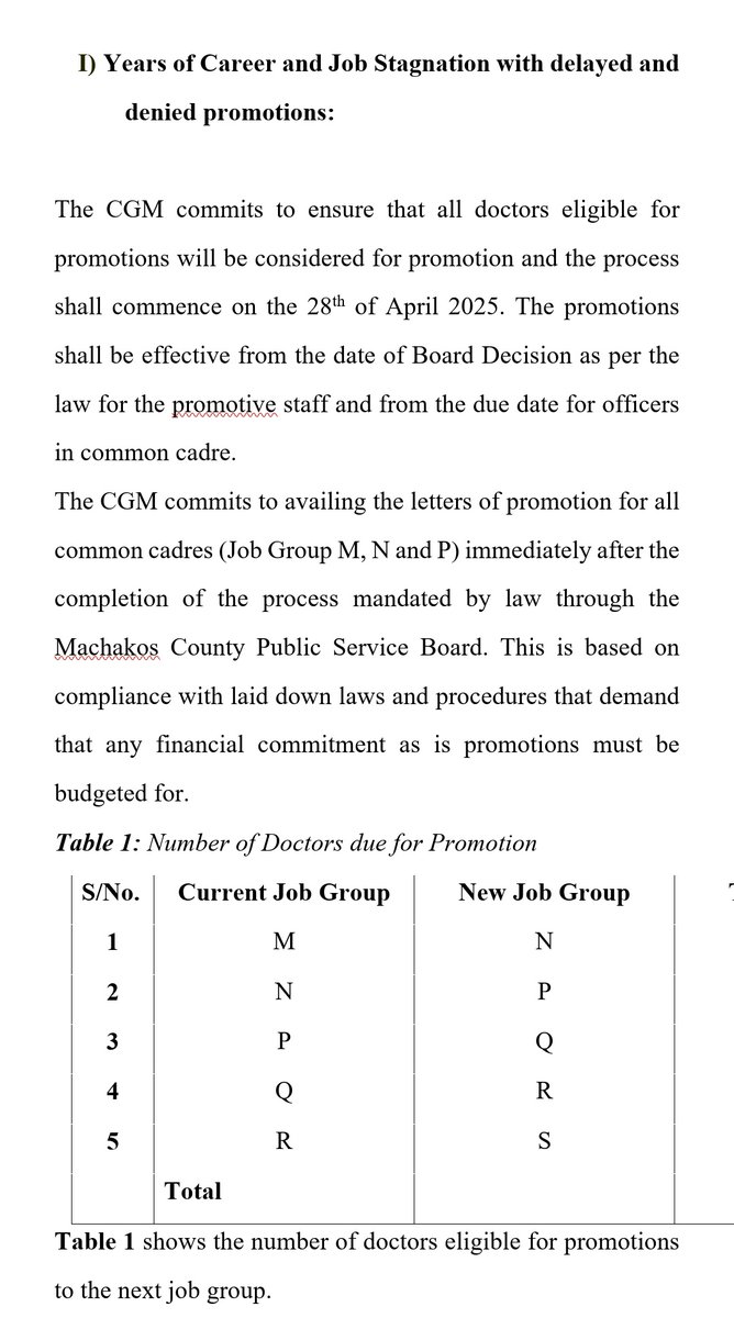 Jasiri_WVR's tweet photo. But your own RTWF that you sent to that leader "who is on a paid study leave" actually acknowledges that they have legitimate reasons. 
There have been no promotions, statutory deductions are not being remitted resulting in blacklistings and defaults with even KRA, they don't even have a medical cover! Imagine that... A doctor without a medical cover hehehe. 
In your own agreement, you say you won't victimise the doctors... Then you post what is interpreted as nothing other than a threat. 
It is the digital age now ma'am, documents fly all over the interwebs.