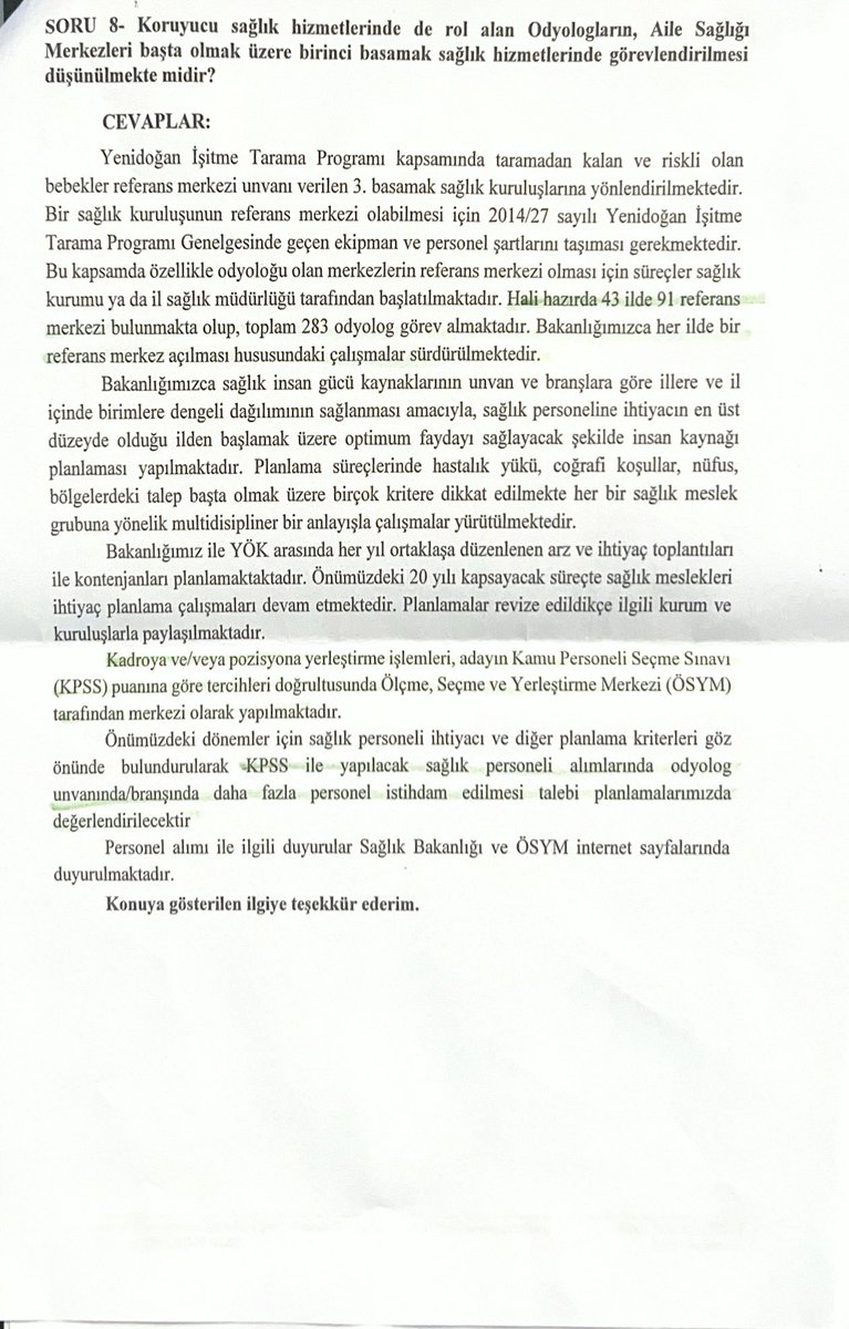 vekilimizeylem's tweet photo. Meclisimizde odyologlarımızın bizleri ziyareti üzerine, ilettikleri bilgiler doğrultusunda, odyologların mevcut durumuyla ilgili Bakanlığın bir çalışma takvimi olup olmadığının yanıtlanması istemiyle Sağlık Bakanlığı’na soru önergemizi vermiştik. 

Bakanlıktan gelen cevapta;

Önümüzdeki dönemler için sağlık personeli ihtiyacı ve diğer planlama kriterleri göz önünde bulundurularak KPSS ile yapılacak sağlık personeli alımlarında odyolog unvanında/branşında daha fazla personel istihdam edilmesi talebi planlamalarımızda değerlendirilecektir, şeklinde bilgi verilmiştir. 

Tüm odyologlarımızın bilgisine sunarız. 

#Odyologa2binAtama 
#odyolog 
#odyometrist
#odyologlar 
@OdyologBirligi