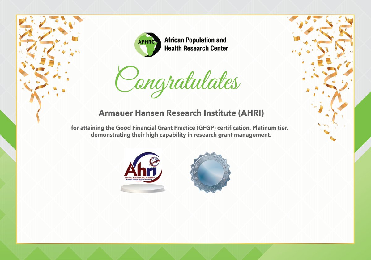 🎉 Congratulations to the Armauer Hansen Research Institute (<a href="/AHRI_ETH/">AHRI</a>) for earning the Platinum tier (the highest standard) of the Good Financial Grant Practice (GFGP) certification! 

This milestone showcases their excellence in financial management, unlocking opportunities for