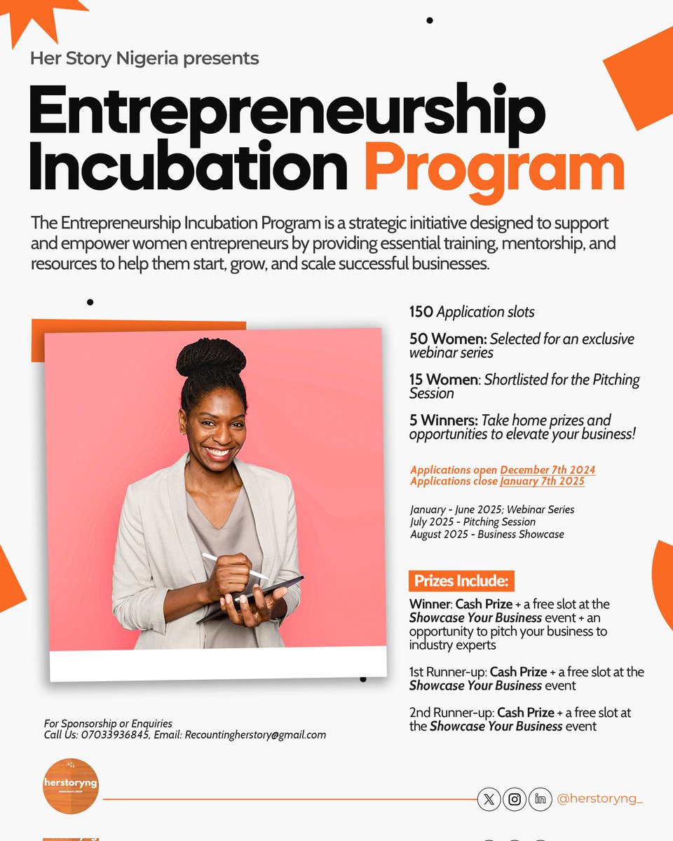 herstoryng_'s tweet photo. You thought we were done for the year? Wrong! We have something exciting for the women entrepreneurs in our community! 

Sign up for this program now: https://t.co/1MqNx4yAUx 

#incubationprogram #womenentrepreneurs #HerStoryNG https://t.co/XNnehy4cqy