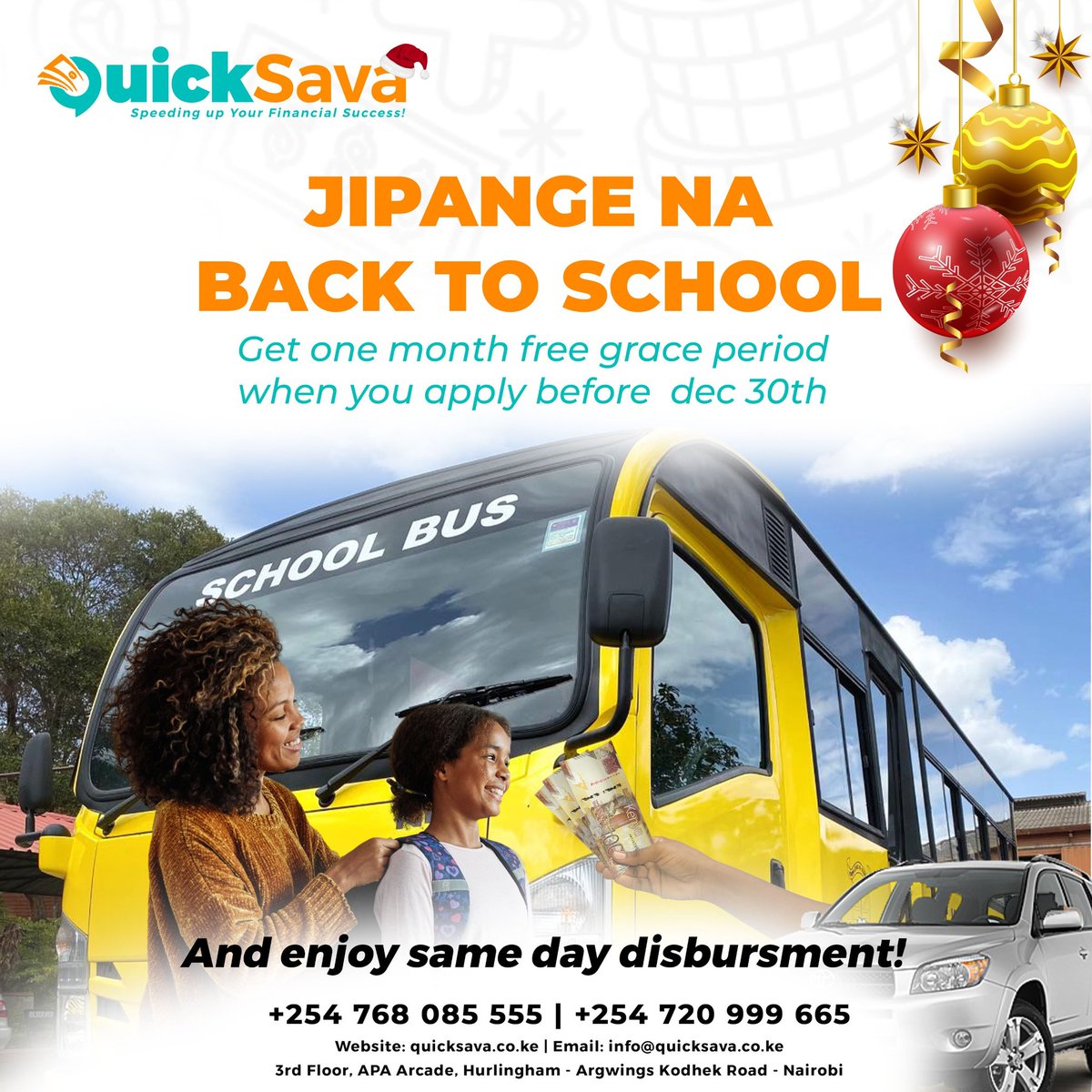 Quicksava_Ke's tweet photo. Usikule Christmas  usahauu Njaaanuaary ni BACK TO SCHOOL
Kuja tukusort Na Quick Back to school loans. Enjoy same day disbursement on all loan products
Call us on +254 768 085 555 or visit 👉https://t.co/w9jKCh5Cel to apply
#speedingupyourfinancialsuccess

#EndFemicideKE
#Trending https://t.co/fASCeA6APQ