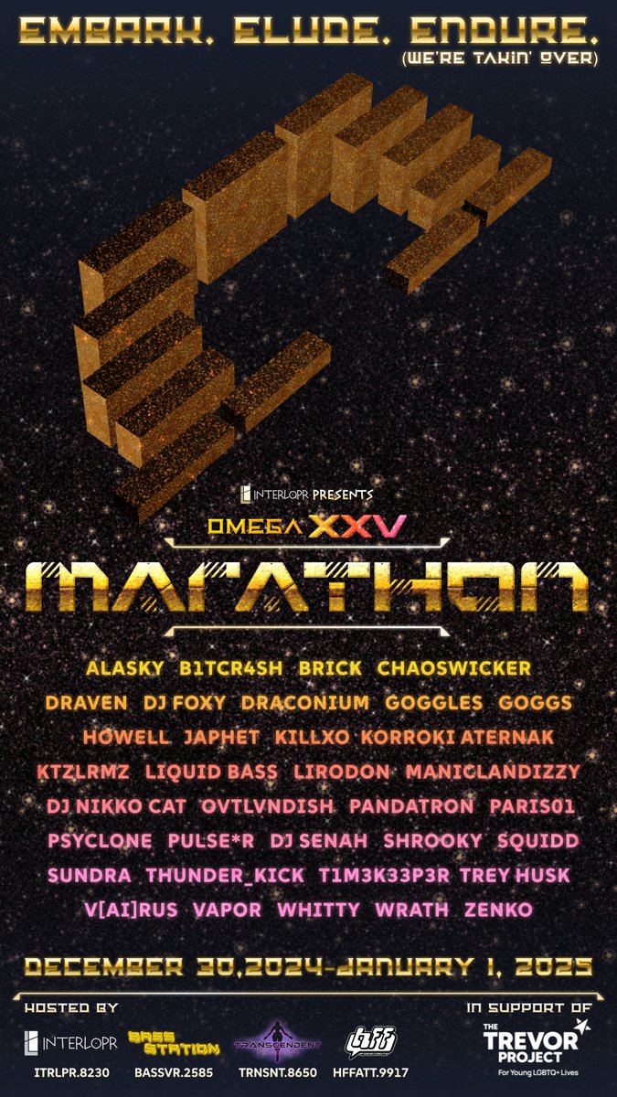 InterloprVR's tweet image. OMEGA XXV
December 30, 2024 through January 1, 2025
"Nearly all the conceivable venues in Pandemonium have already been booked by other New Year's Eve events. Where the heck are they holding this, then?"
@BassStationVR @TransientGroup @HexFurryFest