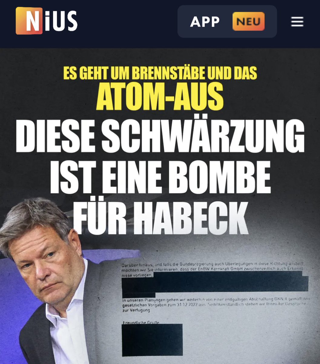 BREAKING NIUS: Was für eine politische Bombe! Die Atomkraftwerke hätten mit neuen Brennstäben problemlos weiterlaufen können. Robert Habeck aber nannte die Brennstäbe "ausgelutscht" und ließ ein brisantes Dokument schwärzen, das seine Behauptung widerlegte.
