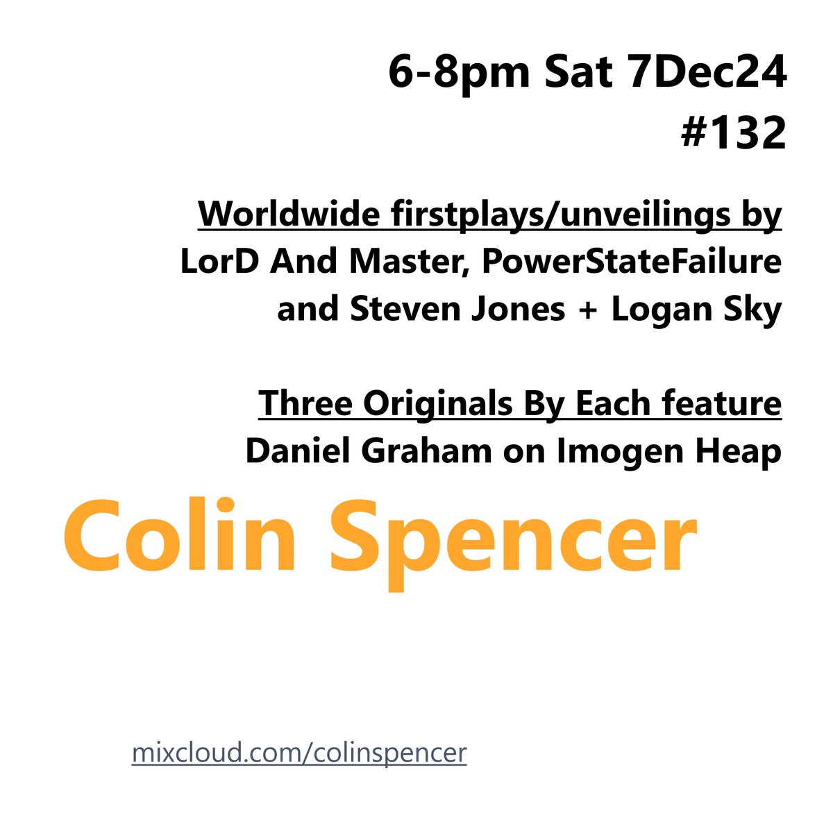 ColinsCuts's tweet photo. #ColinSpencer Programme #132
▶️https://t.co/S4mwGoF5bz
featured, at least, FIVE worldwide #EXCLUSIVE firstplays/premières/unveilings thanks to 3 by #LorDAndMaster*, #PowerStateFailure and #StevenJones + #LoganSky
#DiscoverAndRemember
*underpinning Dan's #ThreeOriginalsByEach https://t.co/XcvCO4NrDq