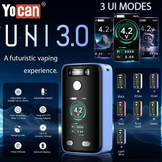 luck_jo65596's tweet photo. 𝐘𝐨𝐜𝐚𝐧 𝐔𝐍𝐈 𝟑.𝟎
• 650 mah Battery
• 1.8V-4.2V
• HD Animation Screen
• 3 UI Modes
• Adjustable High And Width
• 1.8V 10 sec Preheat
• Hanging Hole
Get more on
https://t.co/gc5QSCHtq2
#yocan #yocanuni #yocanunipro #cbd #battery #yocanuni3 #vaporizer #newproduct https://t.co/MivYUNndnw