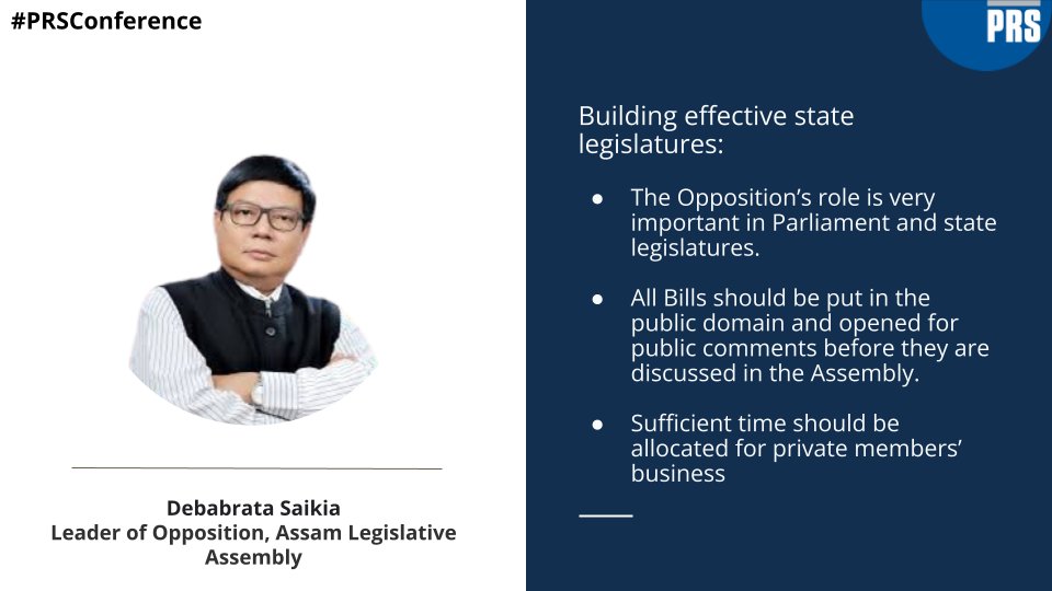 PRSLegislative's tweet photo. @DsaikiaOfficial on Building Effective State Legislatures at #PRSConference https://t.co/7yPqY8gb7n