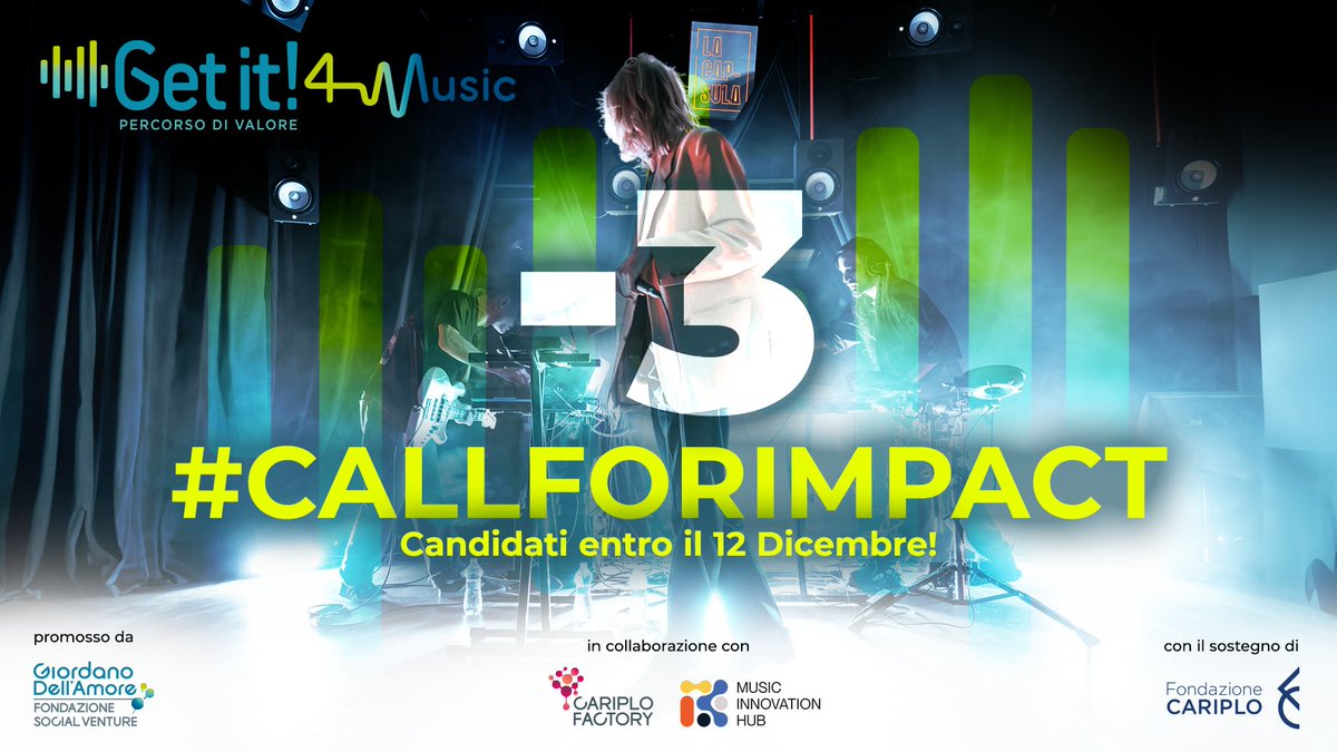FSocialVenture's tweet photo. ๐ - ๐ฏ ๐ด๐ถ๐ผ๐ฟ๐ป๐ถย al termine di ย #Getit4Music, la #Call che offre percorsi di empowerment e investimento a #idee, #startup, #imprese ed #ETS attivi nel campo della #musica e dello #spettacolo.
Candidati entro il ๐ญ๐ฎ ๐ฑ๐ถ๐ฐ๐ฒ๐บ๐ฏ๐ฟ๐ฒ! โถ๏ธ https://t.co/gR1jNUWw18
#FSVGDA https://t.co/soojwjgdLx