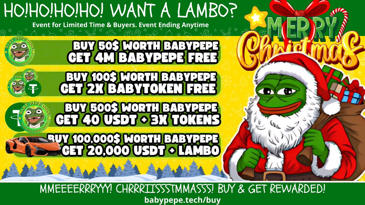 babyofpepe's tweet photo. Ho!Ho!Ho!🎅 “Coughing🗣️!!!” Ho! Ho!🎅 Santa is Here with Gifts! 🍭🍬 EVEN! A LAMBORGHINI! 🏎️🎄

Buy &amp; Get Rewards : https://t.co/kbkSSKT3HI

Croak! Croak! 🐸 https://t.co/rzK6b4t6E6
