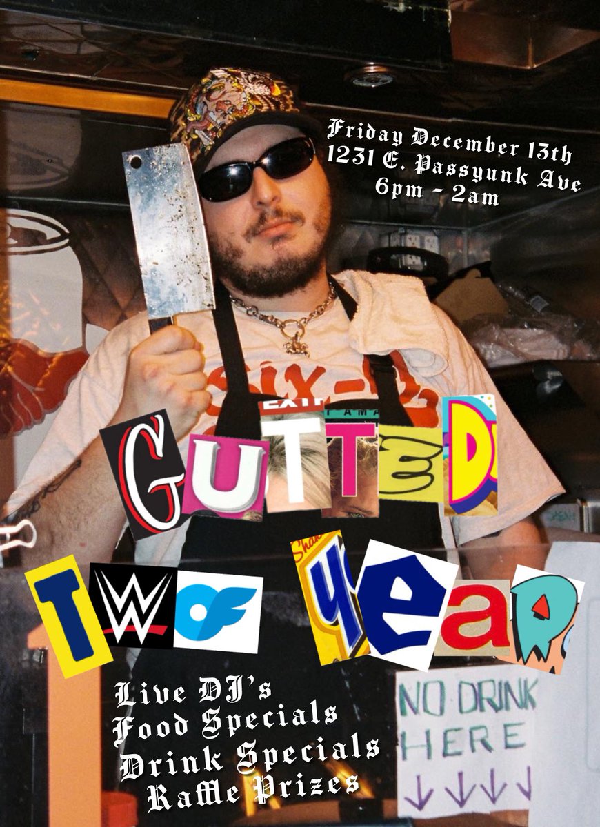 gutted_philly's tweet photo. 🚨🚨 THIS FRIDAY DECEMBER 13TH 🚨🚨

6pm - 2am | 21+ | $5 SUGGESTED DONATION

FOOD SPECIALS 
DRINK SPECIALS
LIVE DJS
RAFFLE PRIZES https://t.co/p5RKqjK0Hb