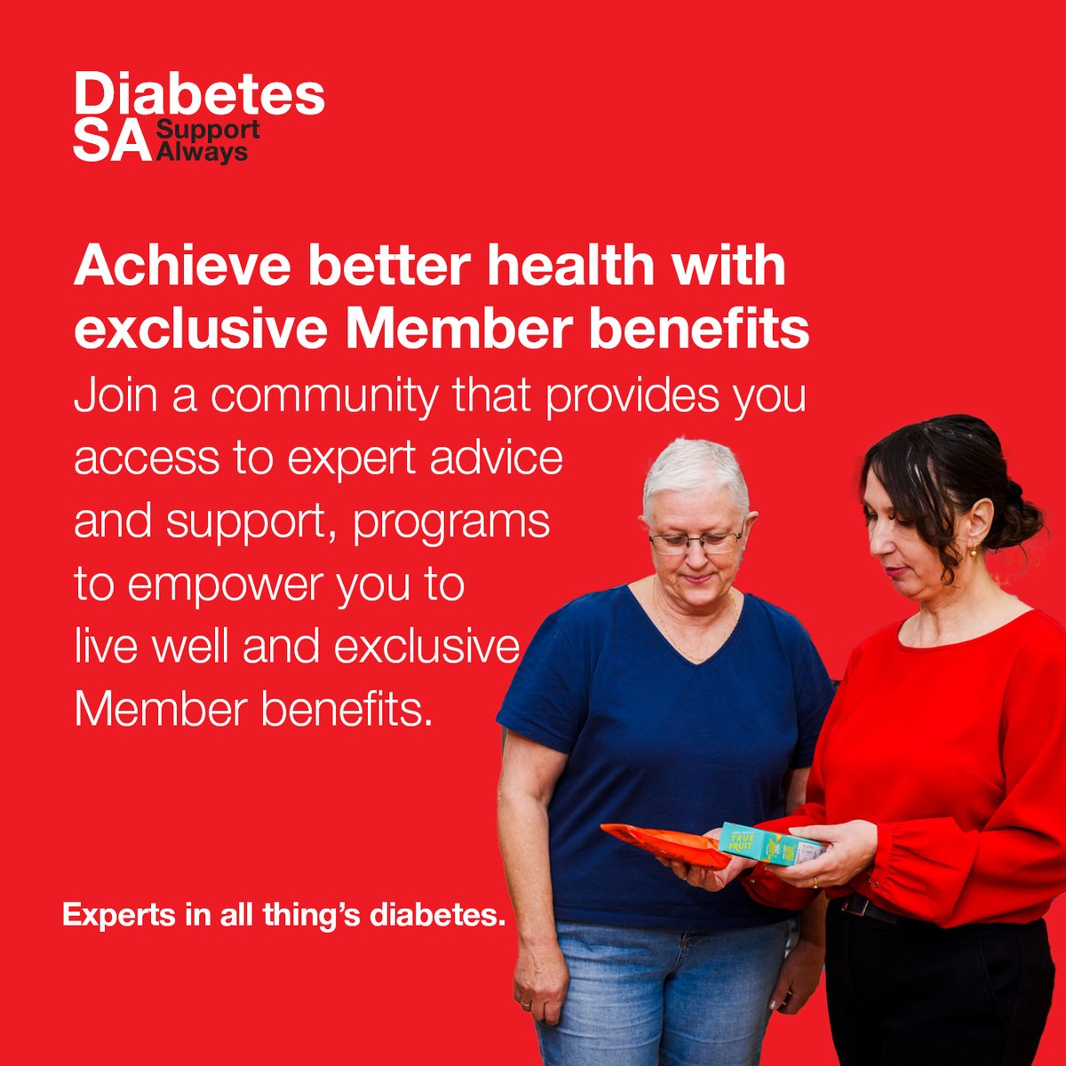 Become a Diabetes SA Member.

Diabetes SA membership offers a range of local support services designed to help you manage your diabetes effectively and improve your quality of life.