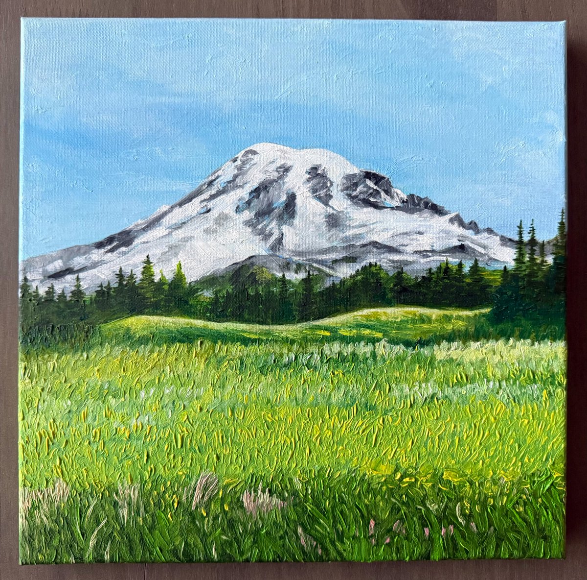 VictoriaBoArt's tweet photo. Majestic Meadows of Mount Rainier, Size 12"x12"
Original Oil Painting on Canvas

Description: This painting captures the serene beauty of Mount Rainier, with its snow-capped peak towering over a lush meadow of wildflowers and evergreens.

#MountainArt #NatureLovers #OilPainting #Landscape #MountRainier #FineArt #ArtCollectors #NatureArt #Wilderness #ScenicBeauty #VictoriaBogdanArt #FamousMountainPaintings #artists #art