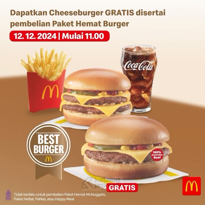 katalogpromosi's tweet image. Best Burger Promo di Mekdi! Dapatkan Cheeseburger GRATIS dengan beli Paket Hemat Burger, cuma di 12 Desember mulai jam 11 siang! Bawa tanda pengenal yang ada kata "ER"! 🍔🎉
untuk info selengkapnya klink link disini 👇🏻
katalogpromosi.com/promo-mcdonald…

 #MekdiPromo #BestBurger