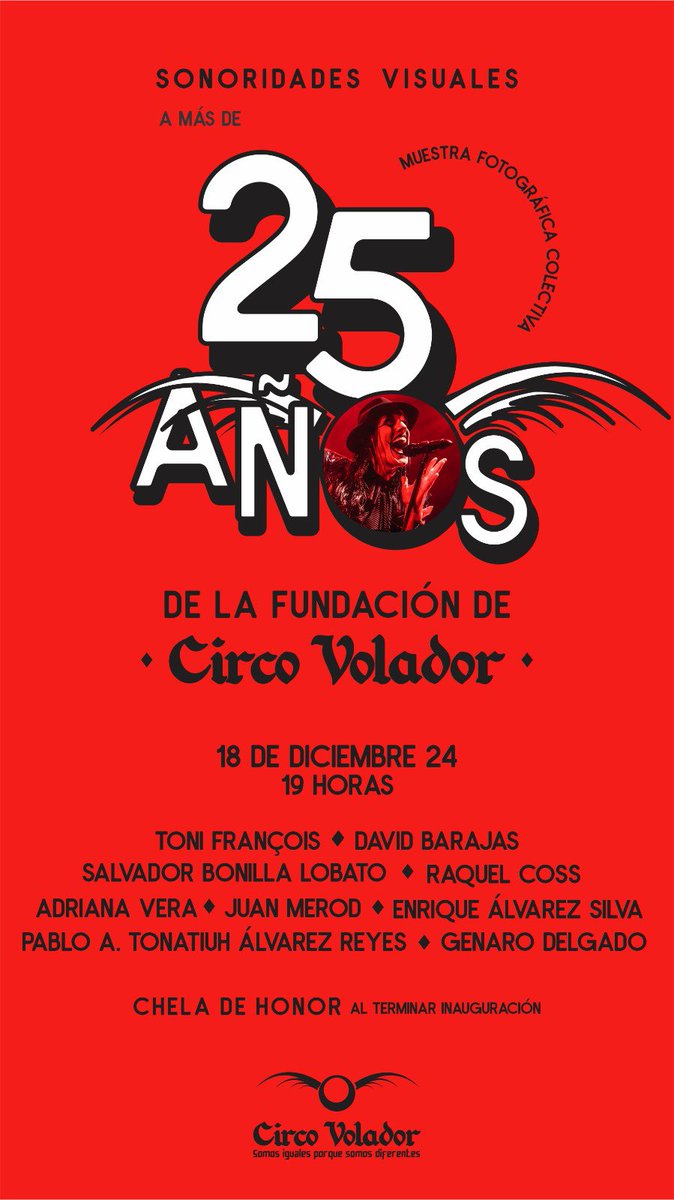 RachelNitro's tweet image. Con motivo del 25 aniversario del @circovolador se armó una muestra colectiva con fotos que se han tomado en el recinto. 

Agradecida por la invitación y de compartir espacio con otros grandes fotógrafos, les dejo la invitación

¡Nos vemos el 18 de diciembre a las 19:00 hrs!