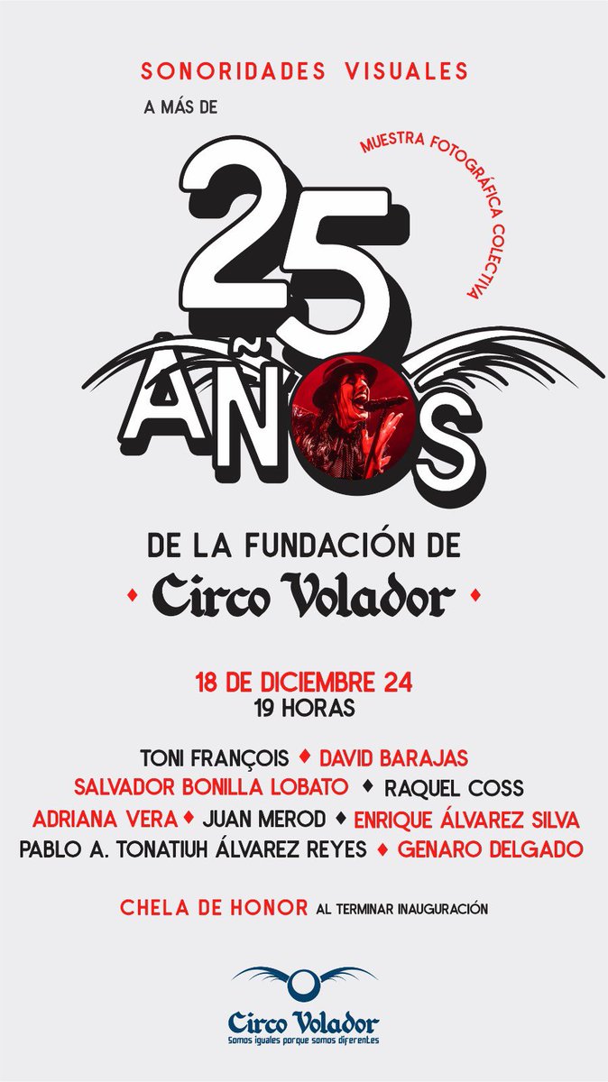 RachelNitro's tweet image. Con motivo del 25 aniversario del @circovolador se armó una muestra colectiva con fotos que se han tomado en el recinto. 

Agradecida por la invitación y de compartir espacio con otros grandes fotógrafos, les dejo la invitación

¡Nos vemos el 18 de diciembre a las 19:00 hrs!