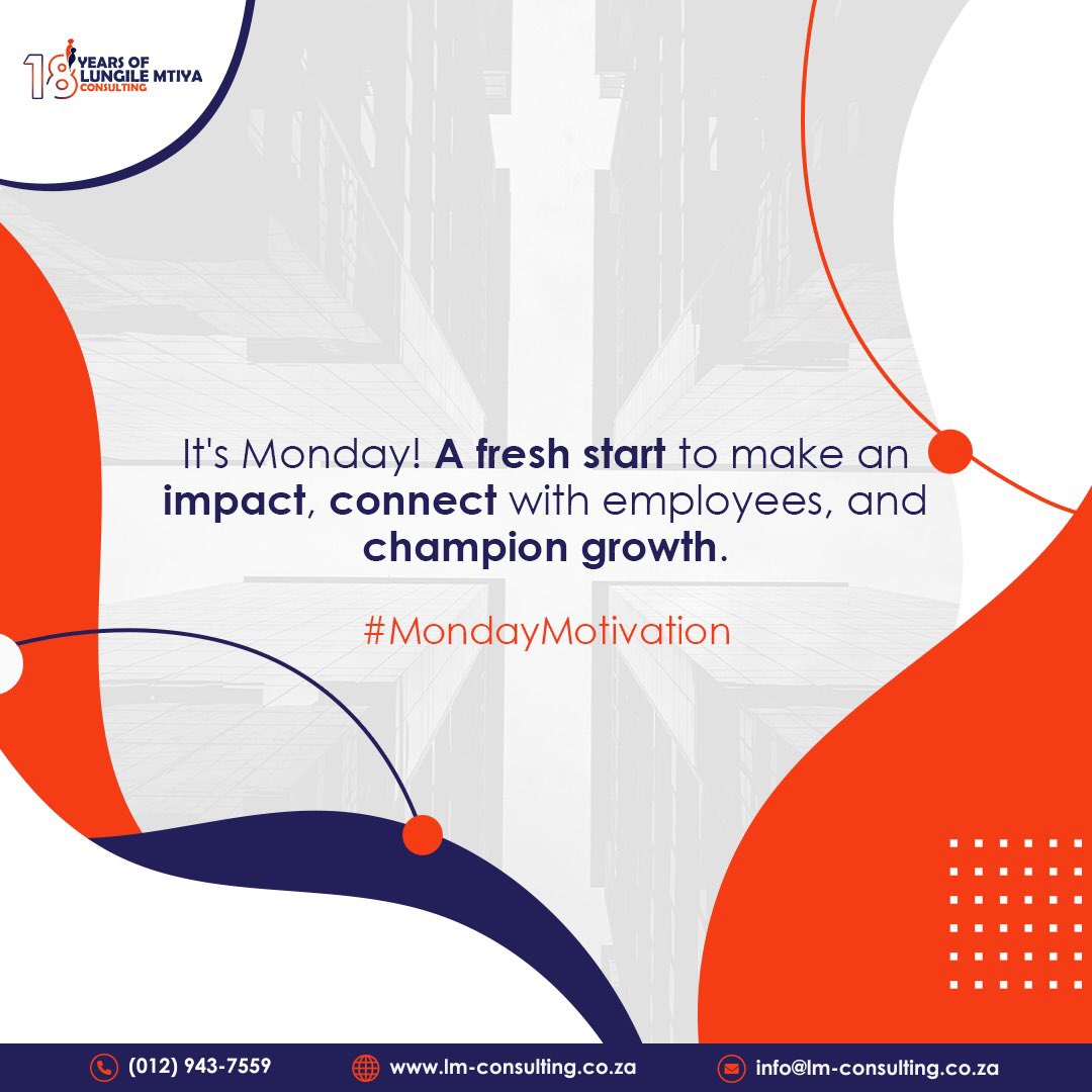 lmconsultingcc's tweet photo. Mondays are a fresh new start! ✨

Let’s make this week matter. 

Remember to be an exceptional leader/employee to drive impact, connection and growth! 💪🏼

#MondayMotivation
#LungileMtiyaConsulting https://t.co/TYHBJFfJfz