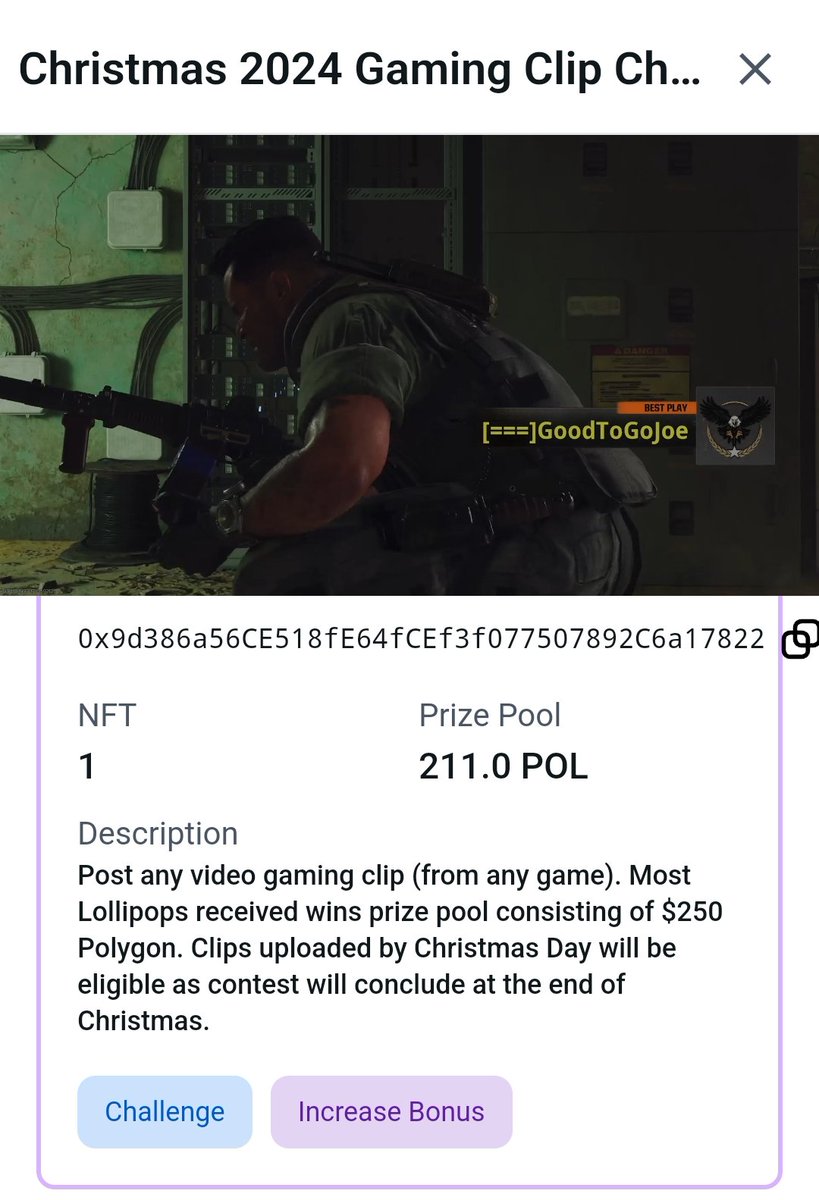 GoodToGoJoe1142's tweet image. If you play video games, doing a fun Christmas Clip Challenge via @watch_v
You can win $250 worth of @Polygon
Just head to this link and click the Challenge button in the details to upload your best gaming clip:
v.watch/video/0e5bedf5…
If you have any questions, just ask.