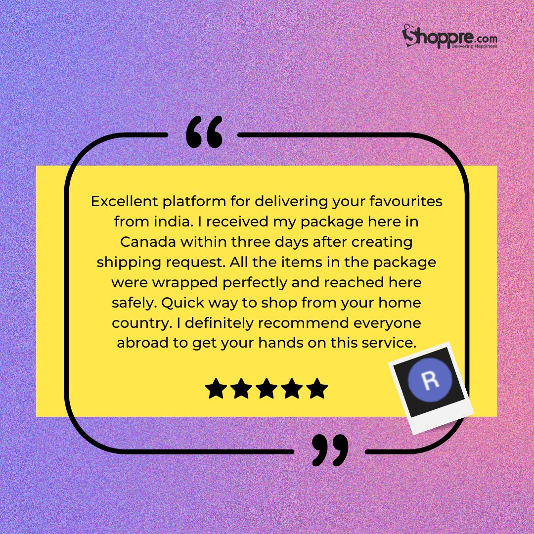 shoppreofficial's tweet photo. We're delighted to make shopping and shipping from India effortless, dependable, and swift. 🌏
Thank you for trusting us to bring a piece of India closer to you! ❤️

#happycustomer #shoppre #customerreview #trustpilot https://t.co/l49XbDM4B8