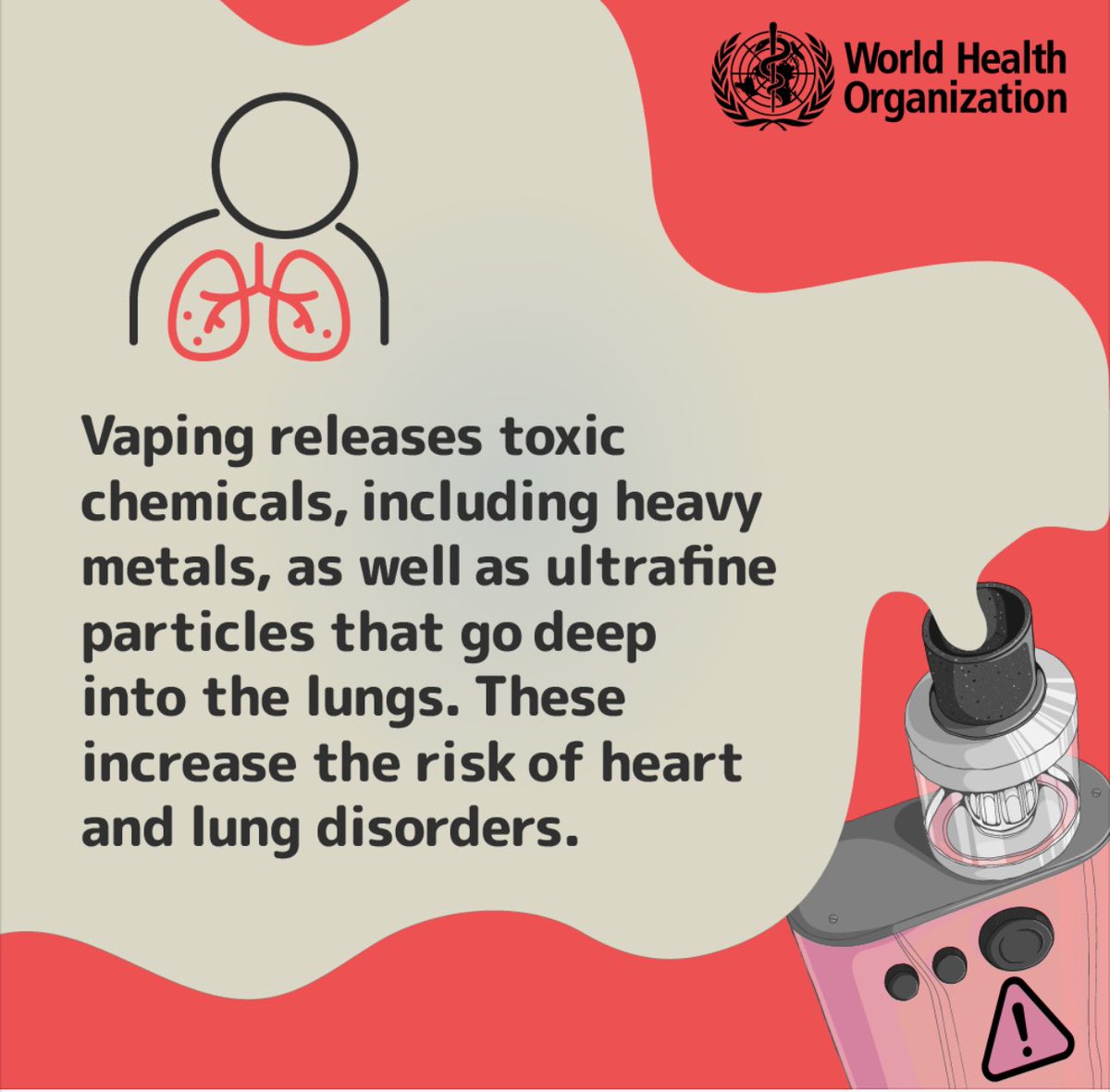 fsgov's tweet photo. Vaping releases toxic chemicals, including heavy metals, as well as ultrafine particles that go deep into the lungs. These increase the risk of heart and lung disorders. https://t.co/dsdSktmTKe