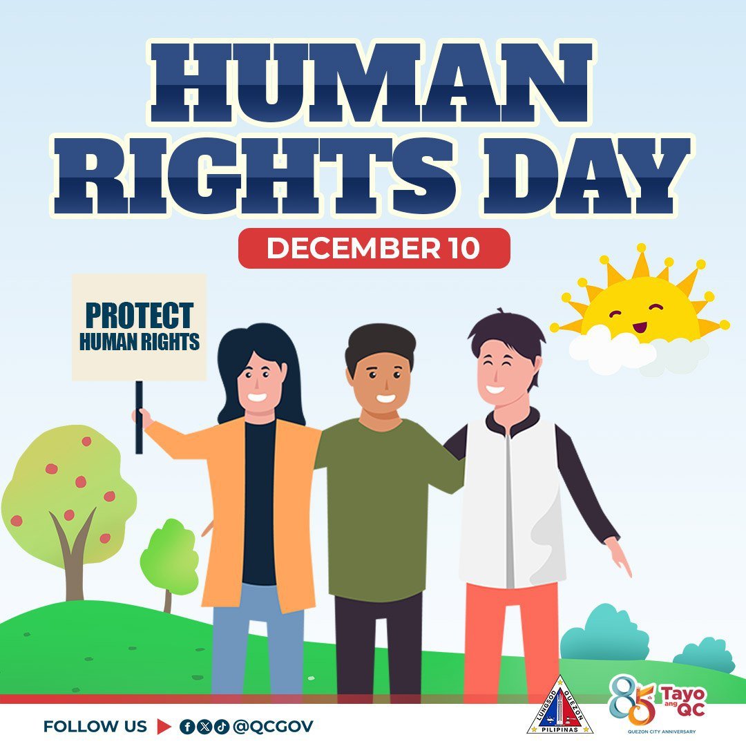 QCGov's tweet photo. Taun-taon tuwing ika-10 ng Disyembre, ginugunita ang Araw ng Karapatang Pantao—ang mismong araw na pinagtibay ng United Nations General Assembly ang Universal Declaration of Human Rights (UDHR) noong 1948. https://t.co/PHgiyIVlNu