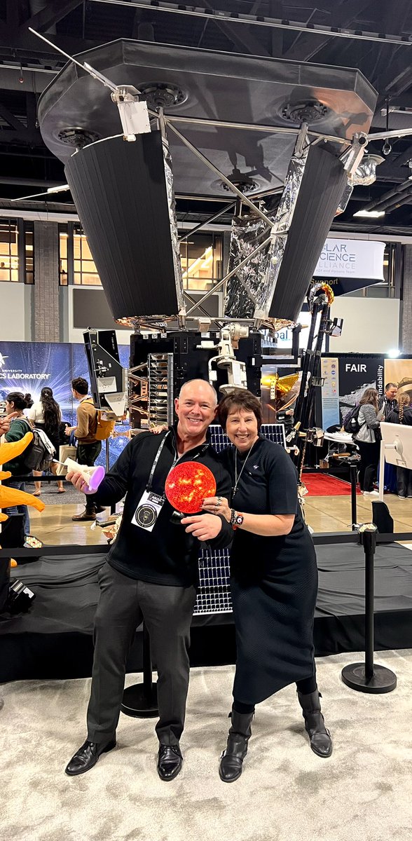 TroyCline's tweet photo. What an incredible first day at #AGU24 ! The full scale model of Parker Solar Probe is , well, SUNSATIONAL! https://t.co/tIb9u3m24P