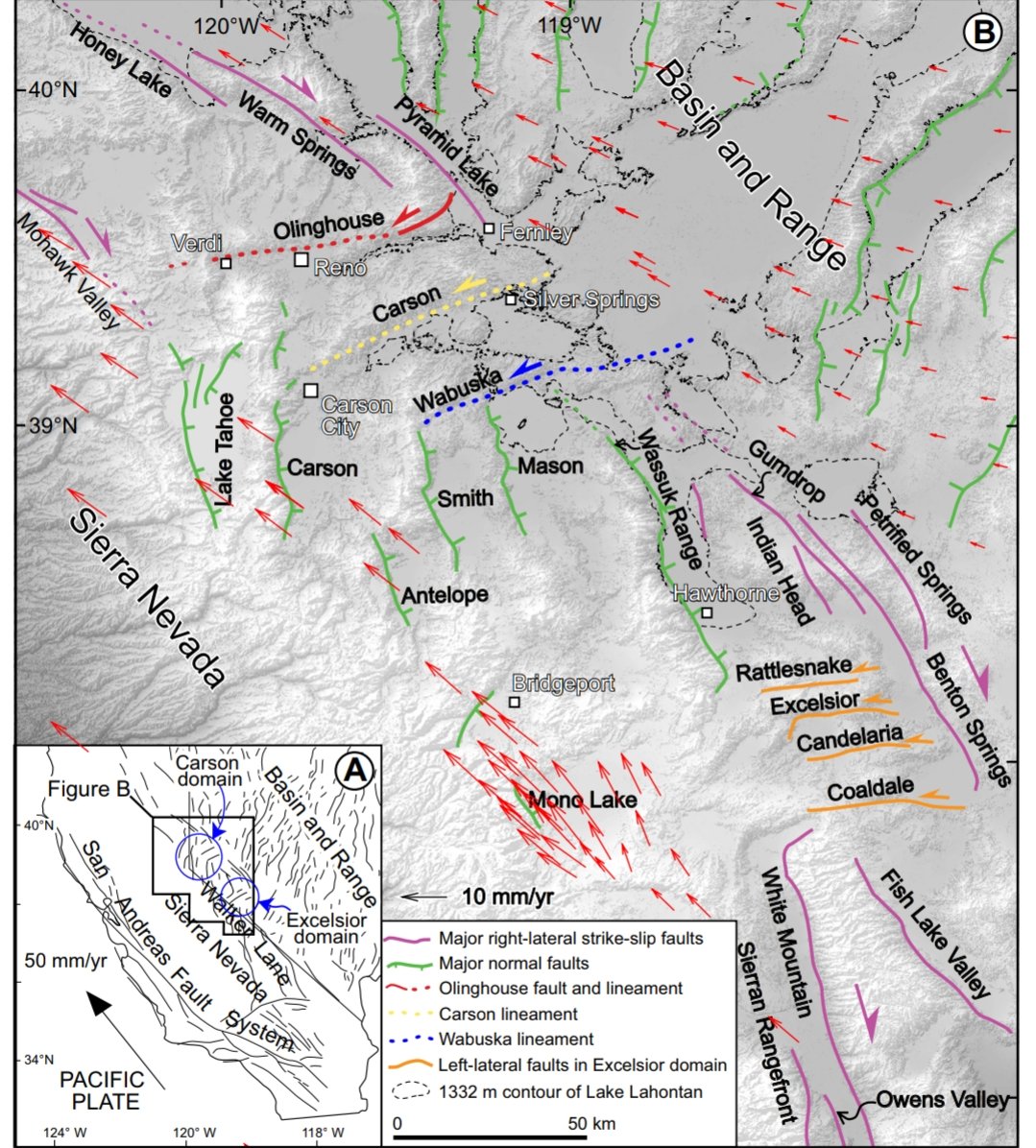 EQuake_Analysis's tweet photo. Today, 5.8 Mw #NEVADA 🇺🇲, ocurred at the Walker Lane Fault Zone, this a crustal event, associated to the "Wabuska Lineament"?, maps/figures references in comments. https://t.co/VWmFLMpXl7