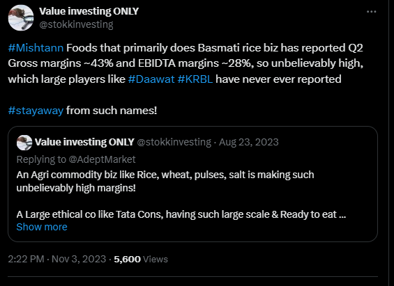 stokkinvesting's tweet image. I have been warning about #Mishtann Foods and its cooked financials since Aug-23, when many handles with large followers were blindly believing the numbers, without using brains..

SEBI has woken up 👇

Anyways, hope it helped my followers (though not all believed it) 
#staysafe