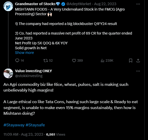 stokkinvesting's tweet image. I have been warning about #Mishtann Foods and its cooked financials since Aug-23, when many handles with large followers were blindly believing the numbers, without using brains..

SEBI has woken up 👇

Anyways, hope it helped my followers (though not all believed it) 
#staysafe