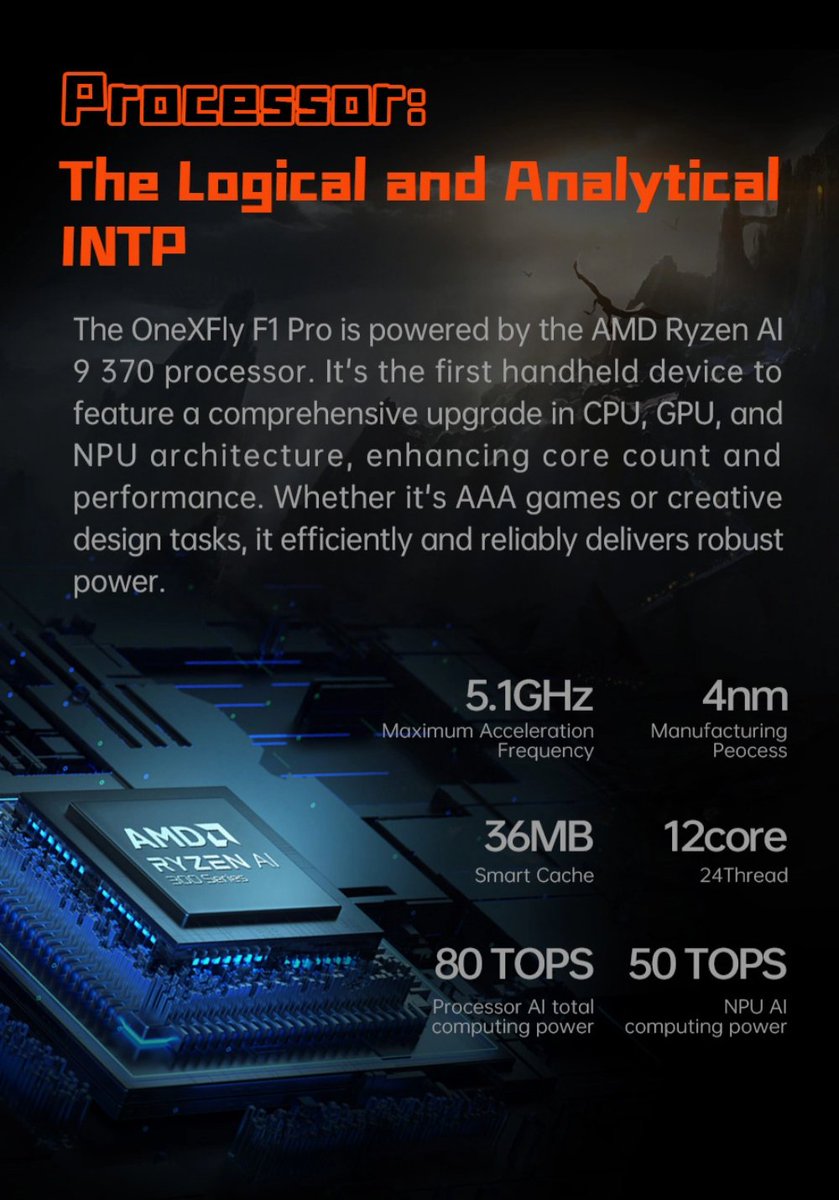 OnexPlayer_'s tweet photo. Dive into the personalities of OneXFly F1 Pro's tech, from its stunning OLED screen to the powerhouse AMD Ryzen AI 9 HX 370 processor. Unleash the traits that make each component exceptional! 🖥️
#onexplayer #onexfly #onexflyf1pro https://t.co/4X6X8gWglq