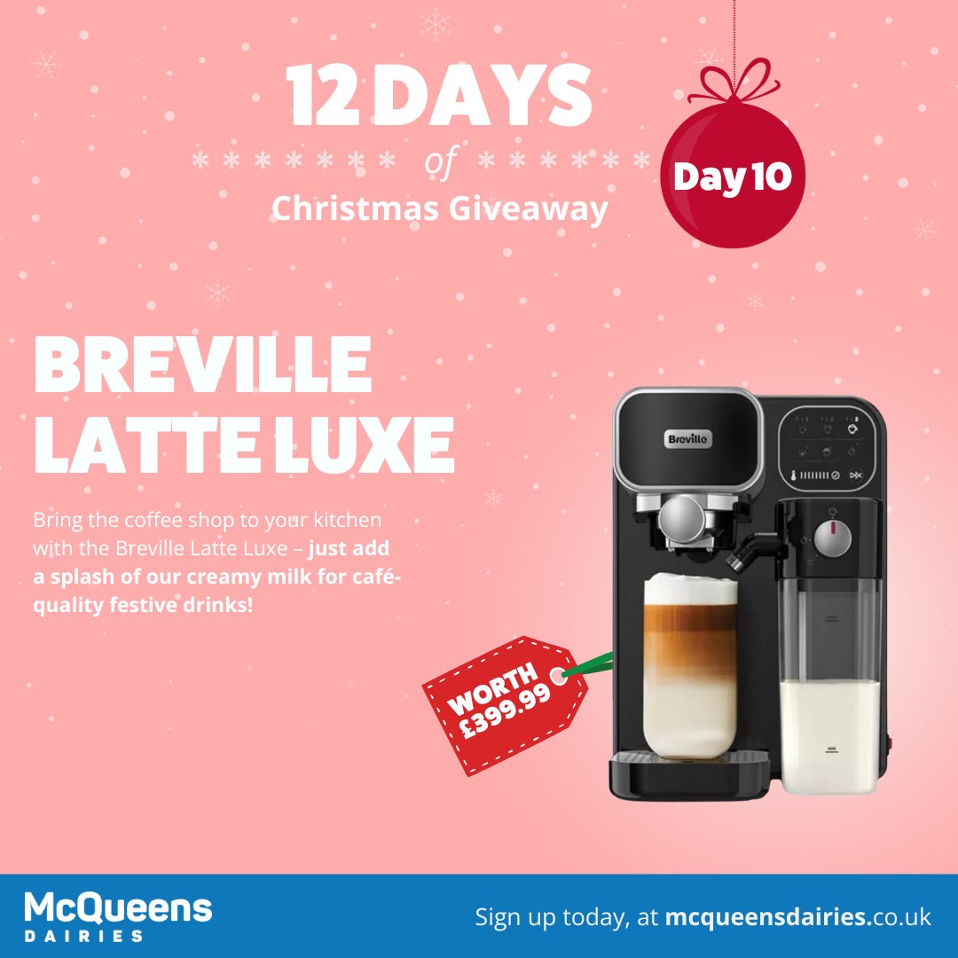 ✨12 Days Of Christmas Competition✨⁠

🎅DAY 10 - Breville Coffee Machine (Existing Customers Only)
HOW TO WIN:
🎁 Follow <a href="/DairiesMcqueens/">McQueens Dairies 🥛</a>
🎁 Like &amp; Retweet
🎁 Tag a friend in the comments.⁠
⁠EXTRA ENTRIES are also available on our Instagram and Facebook page 🙌⁠
#giveaway
