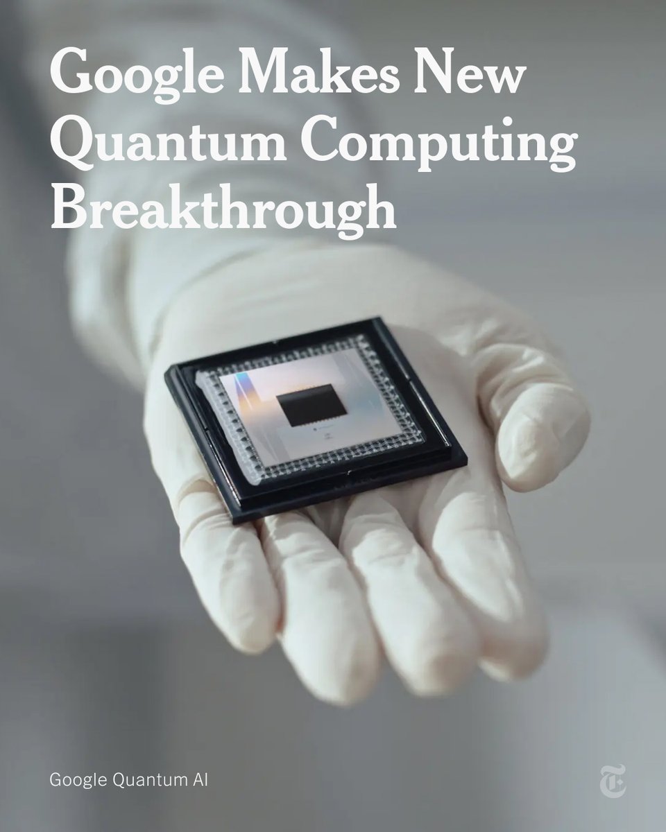 nytimes's tweet image. Google said its quantum computer needed less than 5 minutes to perform a mathematical calculation that one of the world’s most powerful supercomputers could not complete in 10 septillion years, a length of time that exceeds the age of the known universe. nyti.ms/3VvlB6b