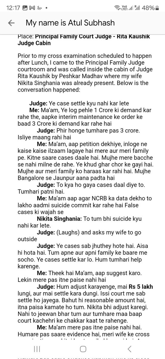 Ekalavya230's tweet photo. #AtulSubhash 
#JusticeIsDue
The least a  man in/from India can do is read his Suicide letter . https://t.co/E8c3O8wnSf
