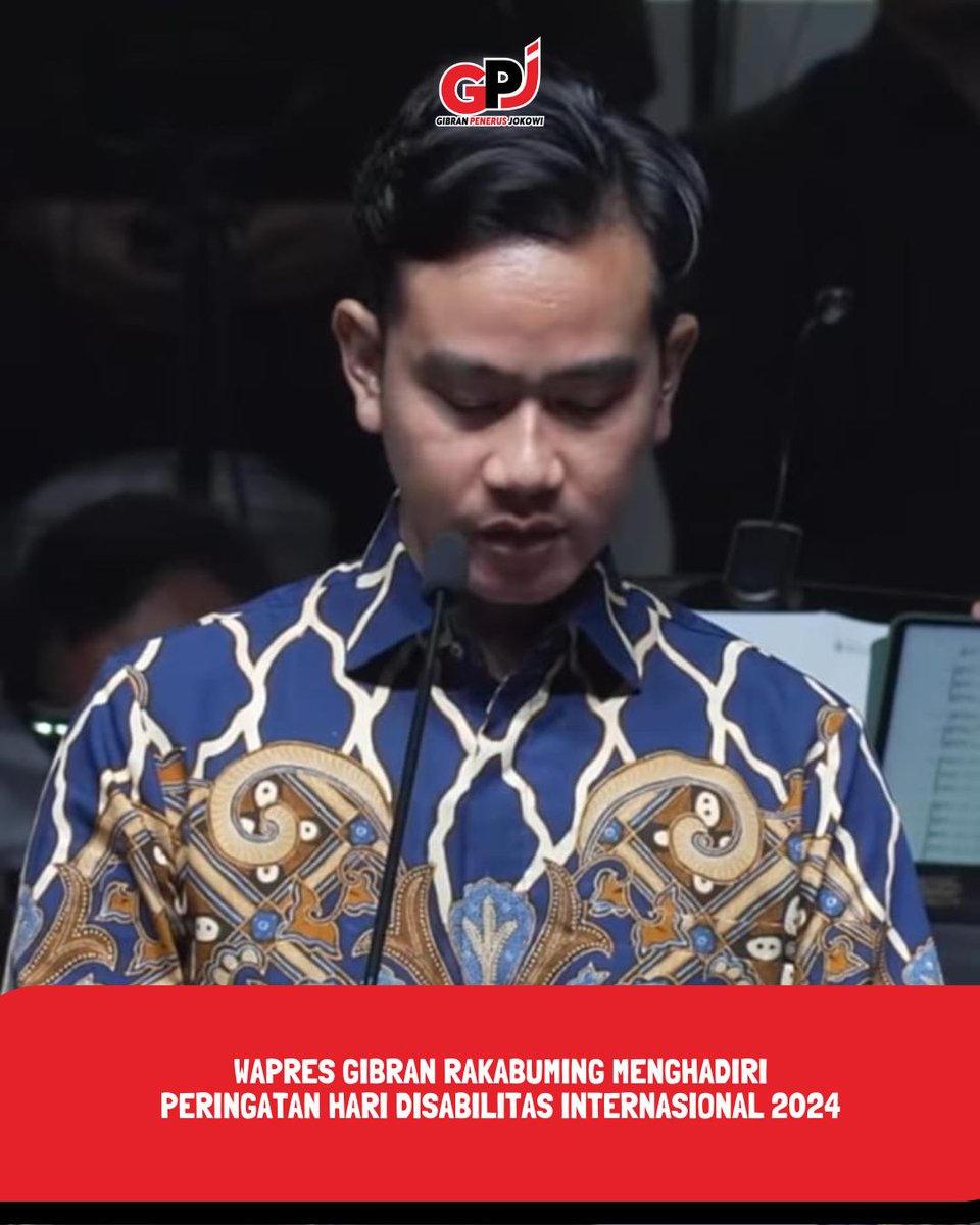 gpj_indonesia's tweet photo. Wapres Gibran menyampaikan pada hari disabilitas nasional bahwa Inklusivitas penyandang disabilitas adalah kunci pembangunan bangsa. Sejalan dengan misi Asta Cita, mari ciptakan masa depan yang setara dan berkelanjutan.

#SetaraBerkarya #GibranPenerusJokowi https://t.co/0BJLnWowgX
