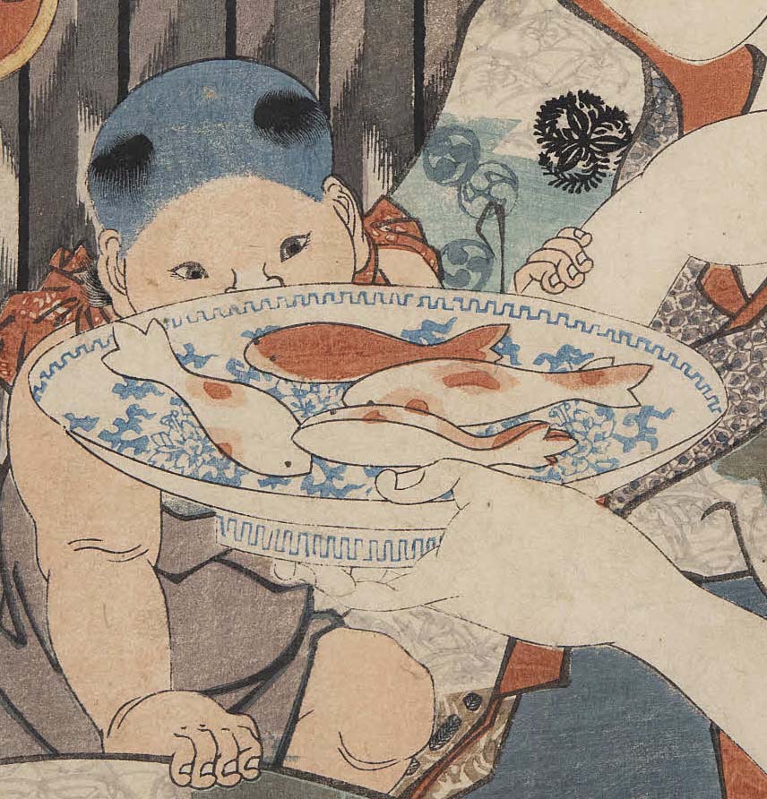 お皿にのったカワイイ金魚。実は金花糖というお菓子です。砂糖を水で