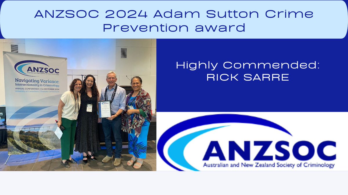 ANZSOC (@anzsoc) on Twitter photo Congratulations <a href="/stickwithricksa/">Rick Sarre</a> Rick Sarre, highly commended for the Adam Sutton Award for his book 'Preventing crime: What we know and what we need to do'shorturl.at/MKxUl Congratulations <a href="/stickwithricksa/">Rick Sarre</a> Rick Sarre, highly commended for the Adam Sutton Award for his book 'Preventing crime: What we know and what we need to do'shorturl.at/MKxUl