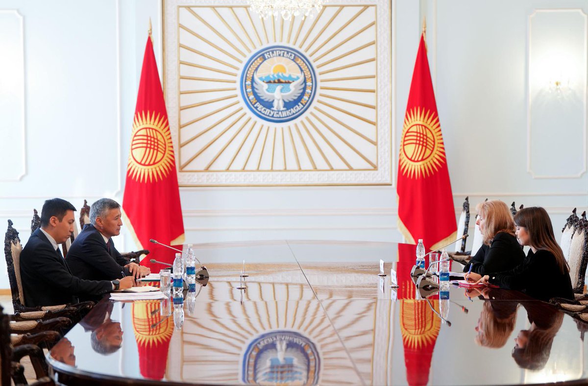 On her farewell visit to the Kyrgyz Republic, EUSR <a href="/TerhiHakala/">Terhi Hakala</a> thanked her counterparts PM Zhaparov, <a href="/MFA_Kyrgyzstan/">MFA Kyrgyzstan 🇰🇬</a> FM Kulubaev and <a href="/Kenesh_kg/">Жогорку Кеңеш</a> Vice Chair Azygaliev for long lasting and positive cooperation! We have built together strong and lasting regional ties 🇪🇺🇰🇬
