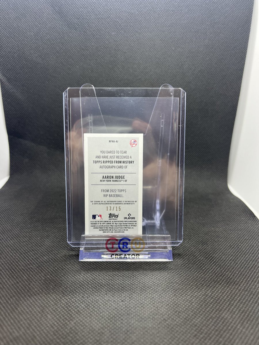 Hambone4423's tweet photo. I ordered a 2022 Topps rip box from eBay finally got it in today. I pulled a Jackie Robinson /35 and ripped it. Out came an Aaron judge ripped from history auto /15. One of the coolest cards I’ve seen from Topps! https://t.co/k92bVtyeGf