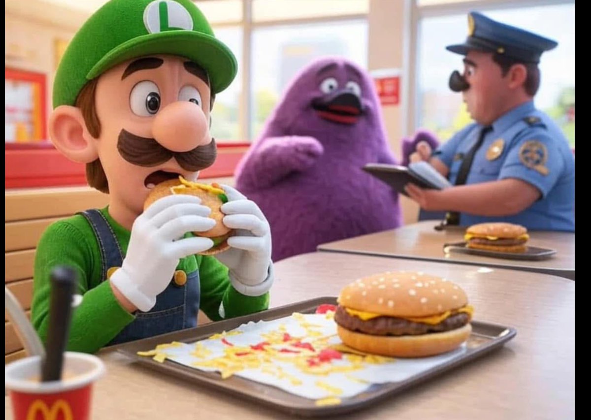 EDSdt1234's tweet photo. Grimace caught Luigi. Doing law enforcement in off season https://t.co/dWmTqZLvdp
