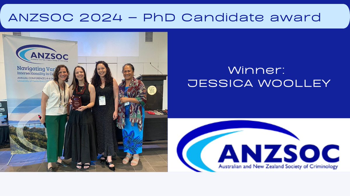 anzsoc's tweet image. Congratulations Jessica Woolley, Deakin University, winner of the PhD Award for her publication &apos;‘Policing perpetrator suicide threats in family violence cases: competing priorities and contemporary challenges’ shorturl.at/J0czb