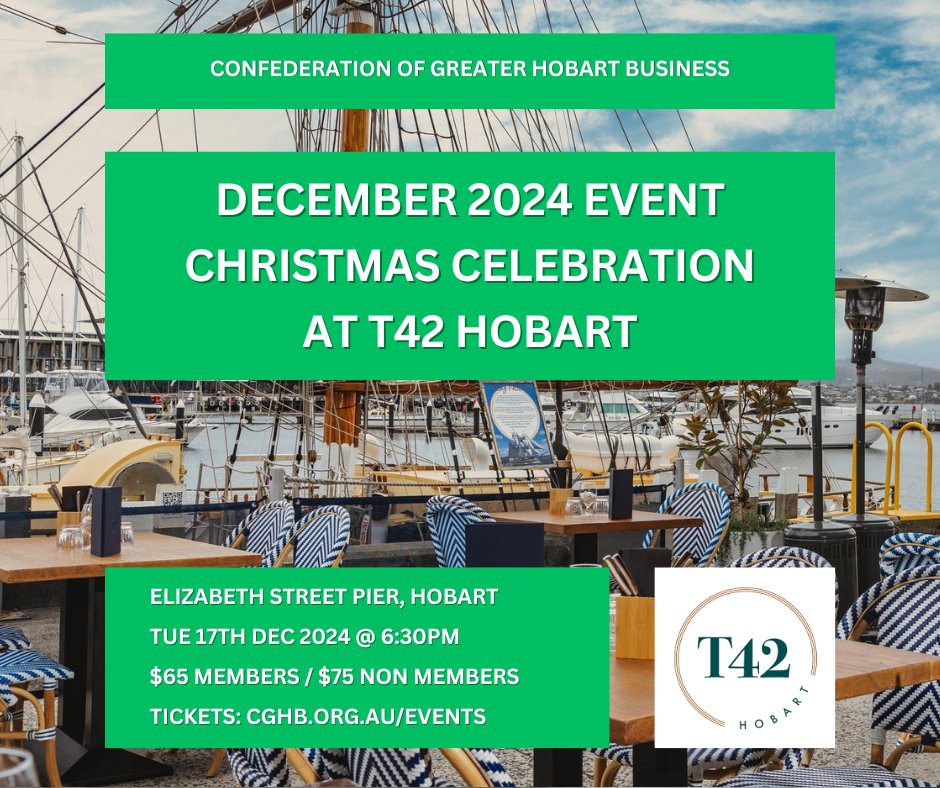 ConfedHobart's tweet photo. December 2024 Event – Tickets https://t.co/oeggvCgcD7 - This year our Christmas get together will be held at T42 Hobart on Tue 17th Dec 6:30pm. Come celebrate the end of another year and support one of our members #hobartsmallbusiness #hobartbusiness #greaterhobartbusiness https://t.co/5hwfcj43WG