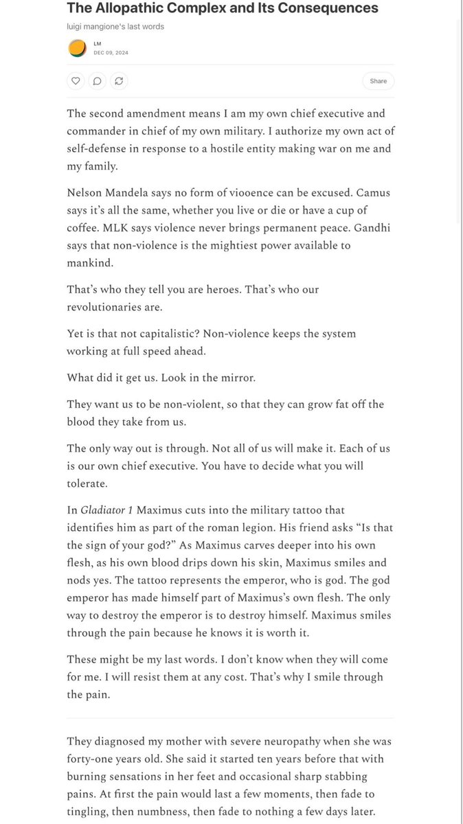 BillPrinter00's tweet image. This is allegedly Luigi Mangione’s manifesto…

“This ends with an act of war” 🤯