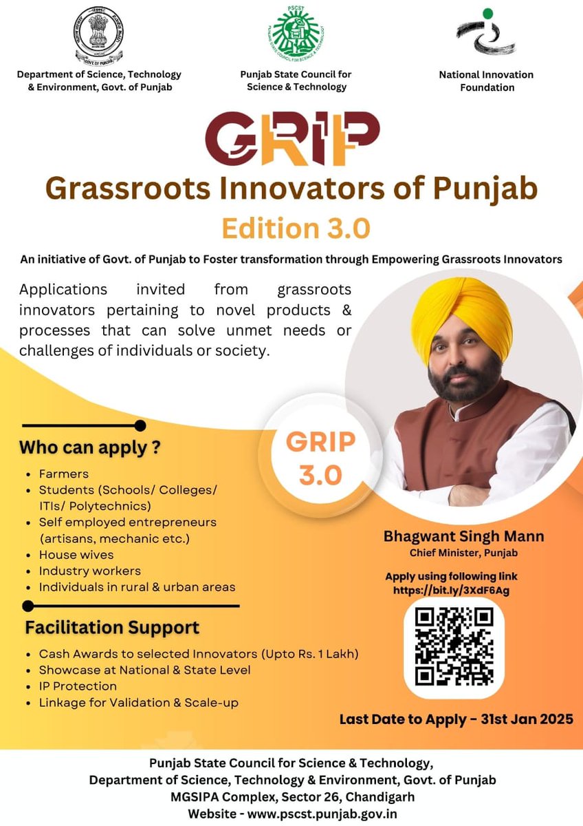 PSCST_GoP's tweet photo. Are you a Grassroots Innovator? 🌱
Is your innovation solving social challenges?
Is it contributing to socio-economic growth?

If yes, join @PSCST_GoP’s GRIP Program Edition 3.0 and make an impact! https://t.co/7rscdRBWU6