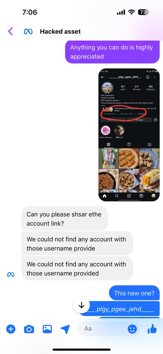 AmrthTash's tweet photo. @Meta  Our Insta account is hacked, the hacker, all of your account recovery modes are useless. The hacker created a meta verified account and is able to reclaim the account within minutes, if we get past one of your recovery methods. BEST PART IS YOUR SUPPORT CAN'T HELP US. https://t.co/2hkDKxPMKk