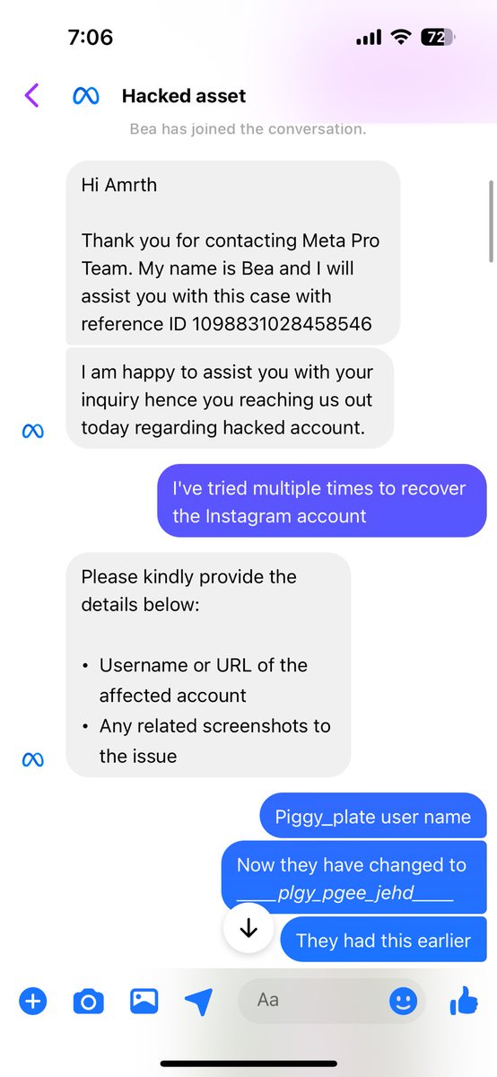 AmrthTash's tweet photo. @Meta  Our Insta account is hacked, the hacker, all of your account recovery modes are useless. The hacker created a meta verified account and is able to reclaim the account within minutes, if we get past one of your recovery methods. BEST PART IS YOUR SUPPORT CAN'T HELP US. https://t.co/2hkDKxPMKk