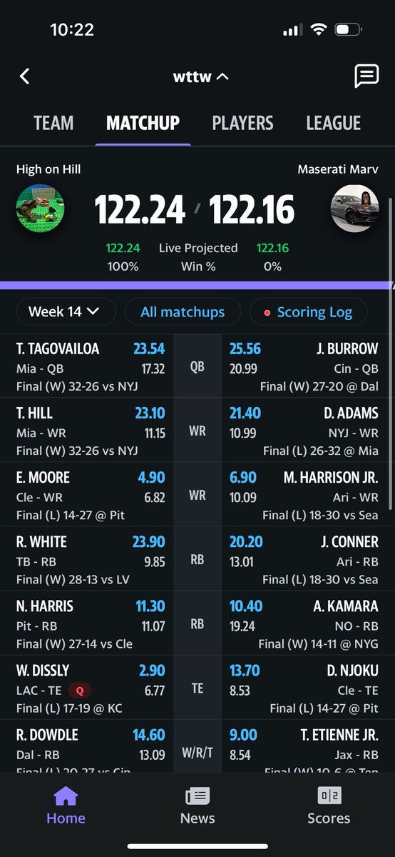 Fog2Foge's tweet photo. @NFLFantasy I missed the playoffs on that play. Then the Joey B knee got me the W! https://t.co/zFNyQm80Vx