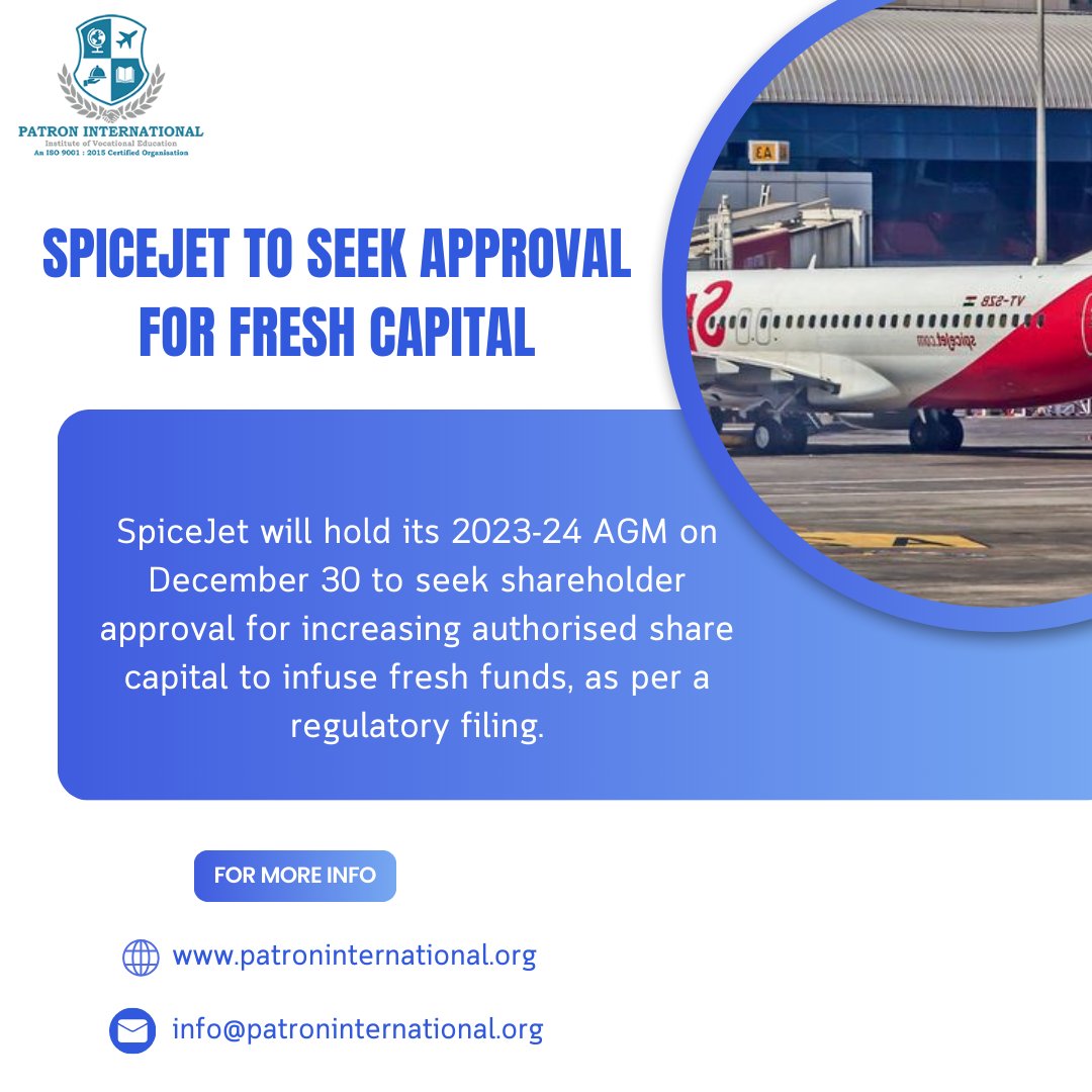 patroninternat's tweet photo. SpiceJet's AGM Alert! Gearing up for fresh capital infusion to strengthen operations.

#SpiceJet #AviationNews #AirlineUpdates #CorporateNews #AviationIndustry #BusinessGrowth https://t.co/n3FZn8PF4u