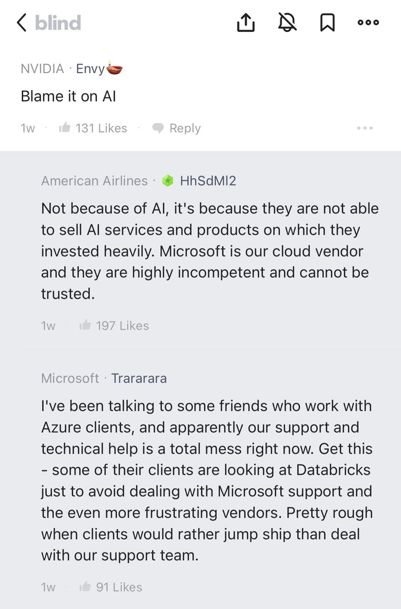 JoinBlind's tweet photo. @Microsoft employees seem to warning users on Blind about potential layoffs in January. 

Is this true @satyanadella? 

#Microsoft #Layoffs #Corporate #CareerOpportunities #Blind #TeamBlind https://t.co/nlJDMFrwfE
