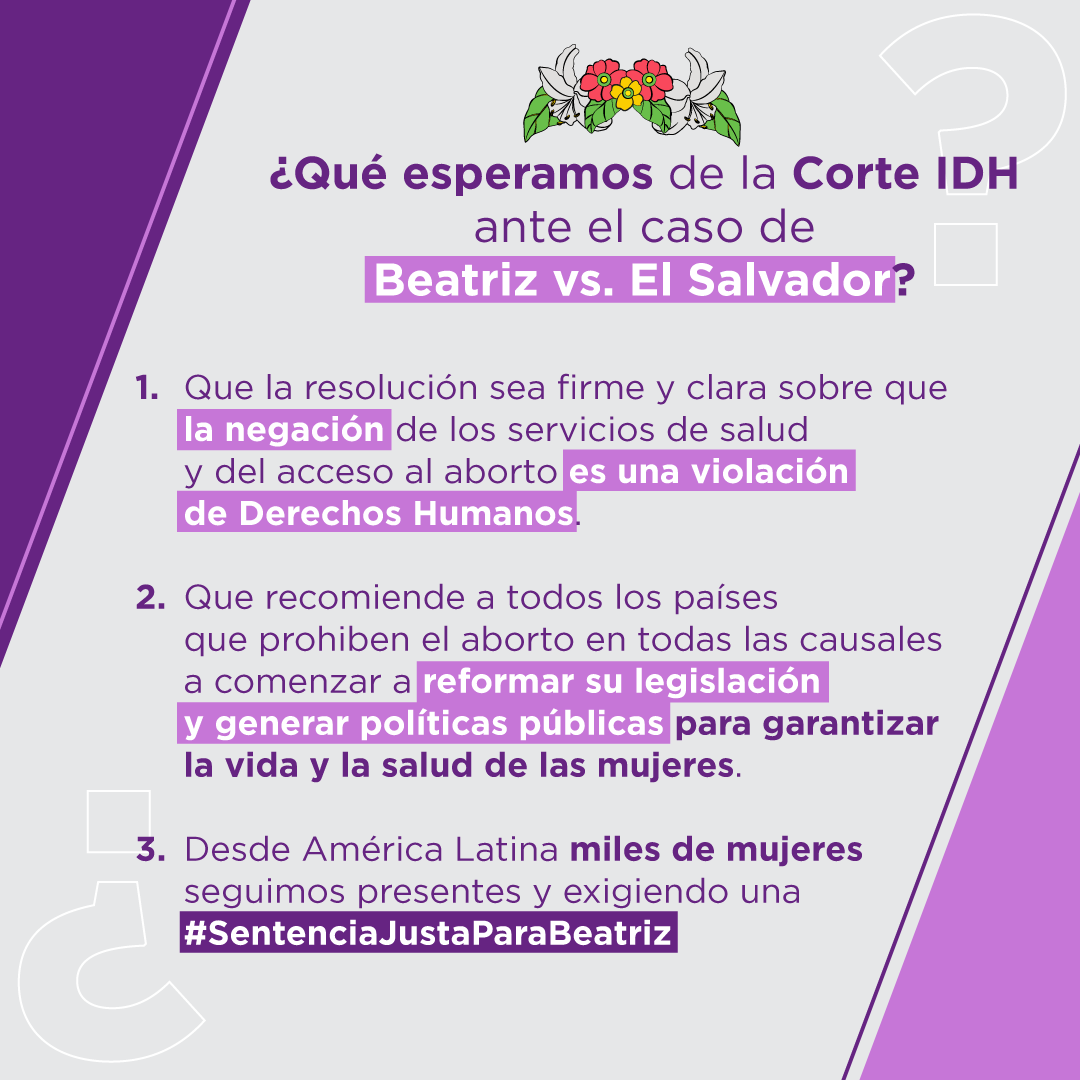 Justicia para Beatriz 🟢🟣 (@beatrizvses) on Twitter photo 🌐 ¡Por una resolución firme y clara! La <a href="/CorteIDH/">Corte Interamericana de Derechos Humanos</a> firmar que la denegación de servicios de salud y acceso al aborto viola los Derechos Humanos.
¡Es hora de reformar leyes y garantizar a todas las mujeres acceso a servicios seguros! 👩⚖️
#SentenciaJustaParaBeatriz 🌐 ¡Por una resolución firme y clara! La <a href="/CorteIDH/">Corte Interamericana de Derechos Humanos</a> firmar que la denegación de servicios de salud y acceso al aborto viola los Derechos Humanos.
¡Es hora de reformar leyes y garantizar a todas las mujeres acceso a servicios seguros! 👩⚖️
#SentenciaJustaParaBeatriz
