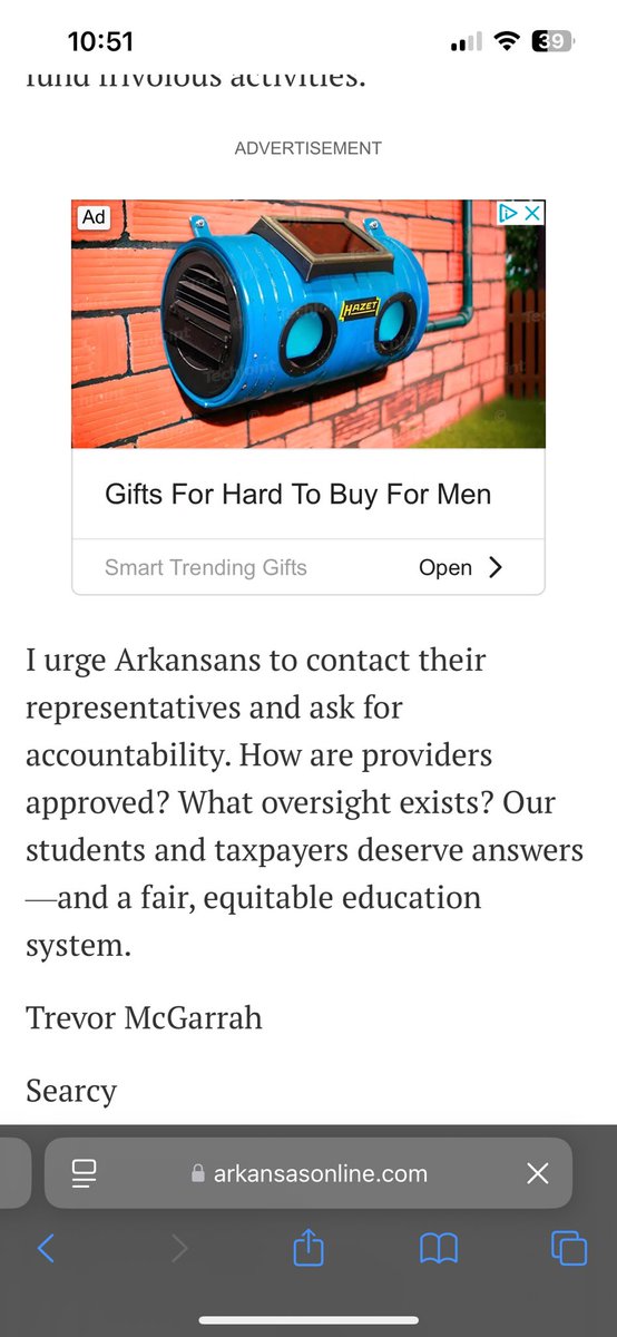 My letter to the editor appeared in Sunday’s edition of the Arkansas Democrat Gazette.

I call for more accountability and transparency with Arkansas’s Educational Freedom Account system.

arkansasonline.com/news/2024/dec/…